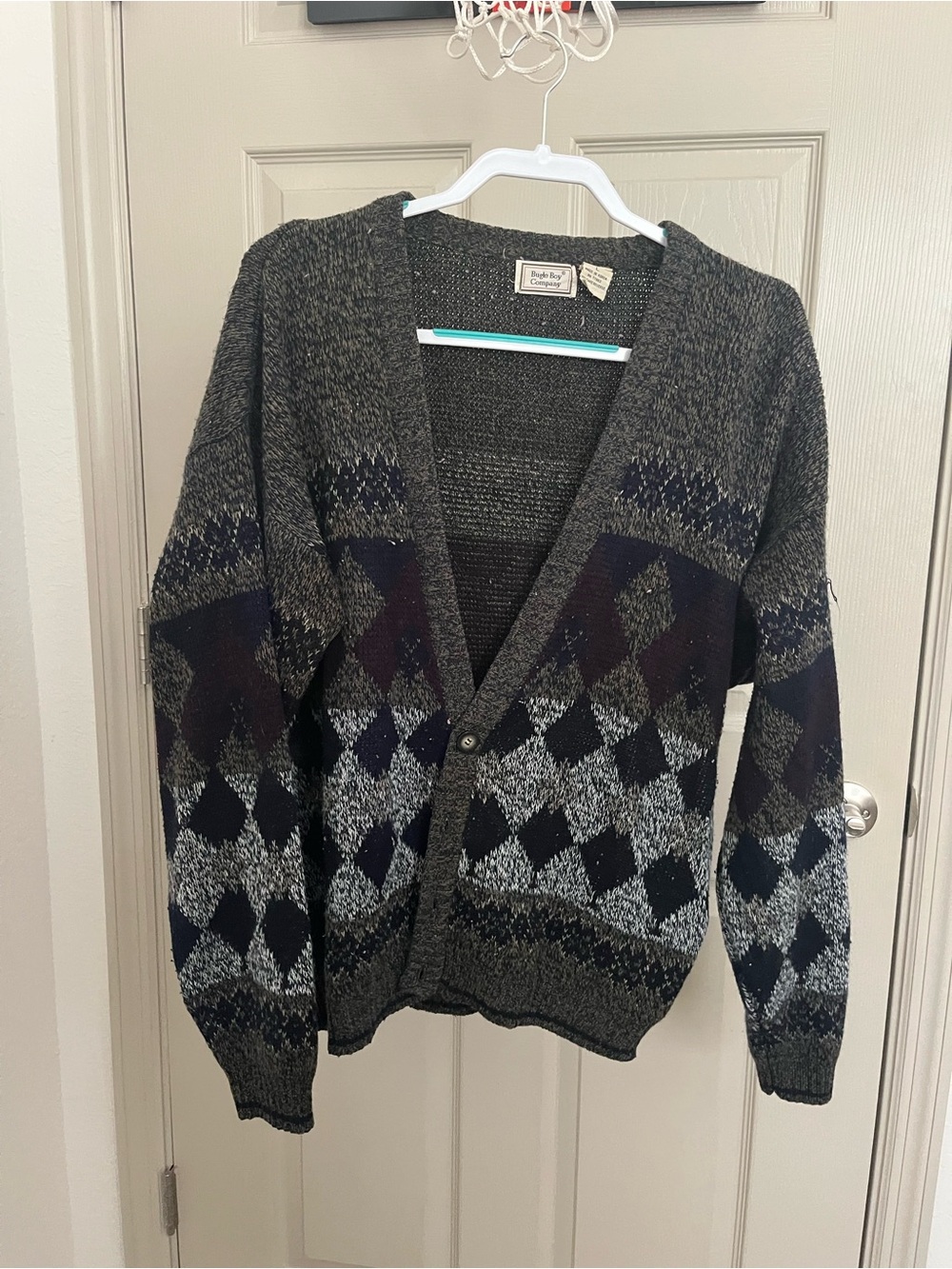 Bugle Boy Gray and Navy Argyle Button-Up Cardigan